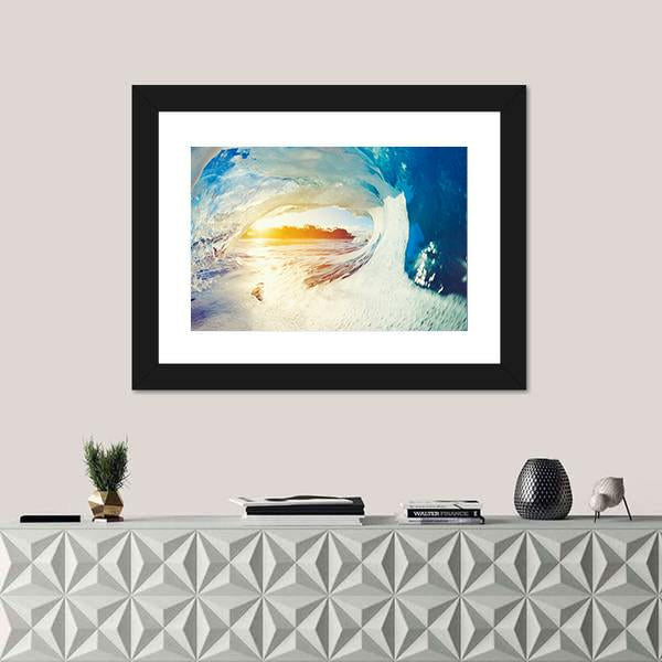 Ocean Wave Crashing At Sunrise Canvas Wall Art-1 Piece-Framed Print-20" x 16"-Tiaracle