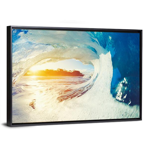 Ocean Wave Crashing At Sunrise Canvas Wall Art-3 Horizontal-Gallery Wrap-25" x 16"-Tiaracle