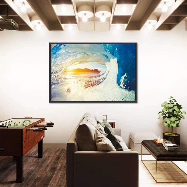 Ocean Wave Crashing At Sunrise Canvas Wall Art-3 Horizontal-Gallery Wrap-25" x 16"-Tiaracle