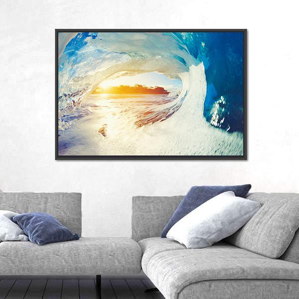 Ocean Wave Crashing At Sunrise Canvas Wall Art-3 Horizontal-Gallery Wrap-25" x 16"-Tiaracle