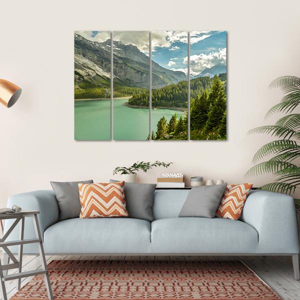 Oeschinen Lake In Swiss Alps Canvas Wall Art-4 Horizontal-Gallery Wrap-34" x 24"-Tiaracle