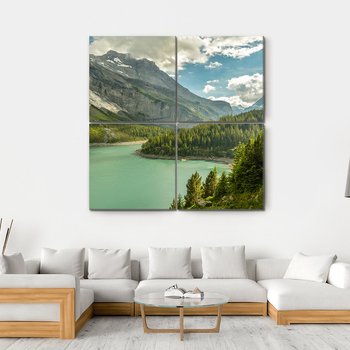 Oeschinen Lake In Swiss Alps Canvas Wall Art-4 Square-Gallery Wrap-17" x 17"-Tiaracle