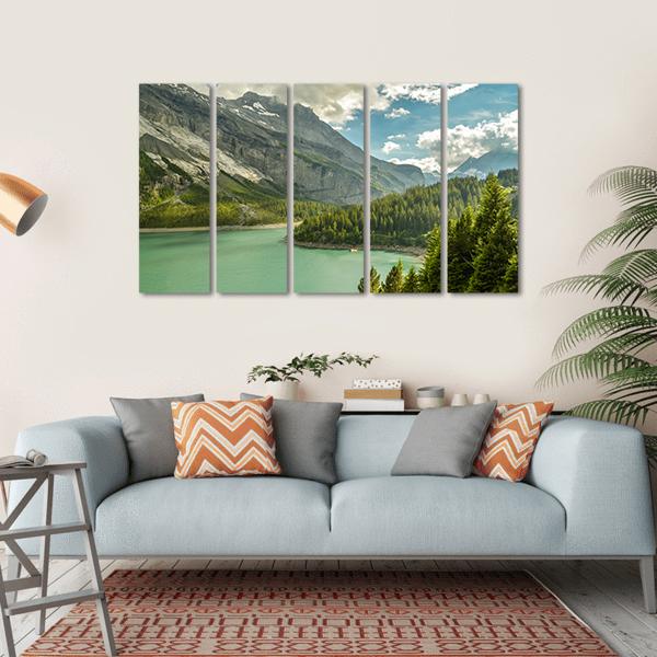 Oeschinen Lake In Swiss Alps Canvas Wall Art-5 Horizontal-Gallery Wrap-22" x 12"-Tiaracle