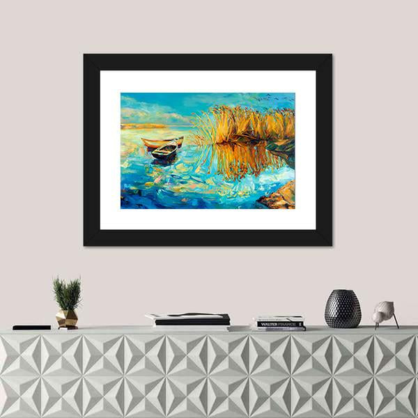 Oil Painting Of Boats Canvas Wall Art-1 Piece-Framed Print-20" x 16"-Tiaracle