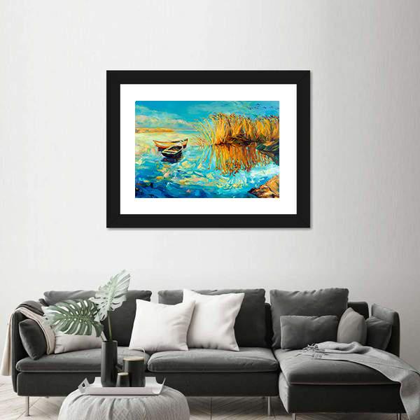Oil Painting Of Boats Canvas Wall Art-5 Horizontal-Gallery Wrap-22" x 12"-Tiaracle