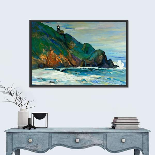 Oil Painting Of Seacoast Canvas Wall Art-1 Piece-Floating Frame-24" x 16"-Tiaracle