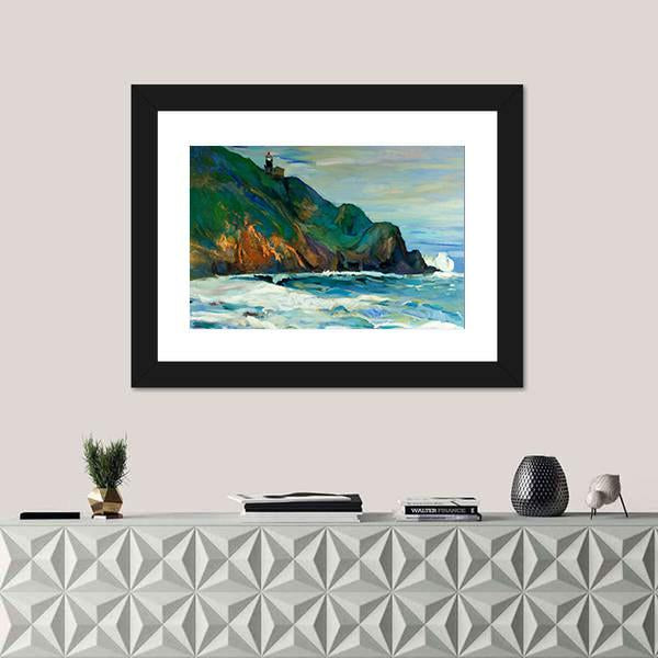 Oil Painting Of Seacoast Canvas Wall Art-1 Piece-Framed Print-20" x 16"-Tiaracle