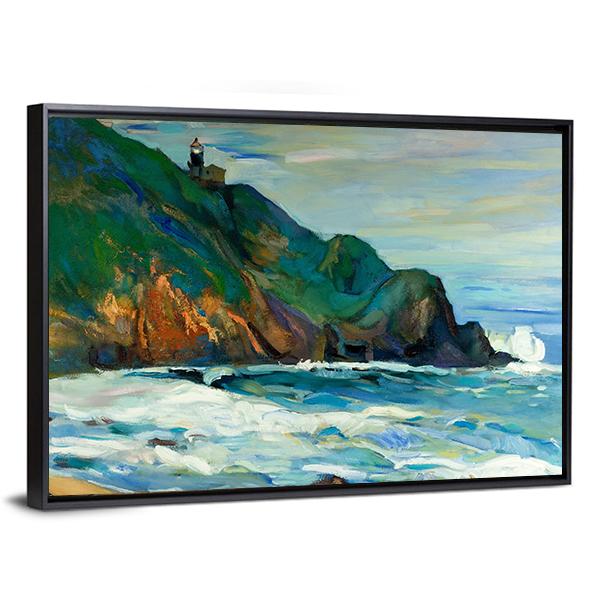 Oil Painting Of Seacoast Canvas Wall Art-5 Horizontal-Gallery Wrap-22" x 12"-Tiaracle