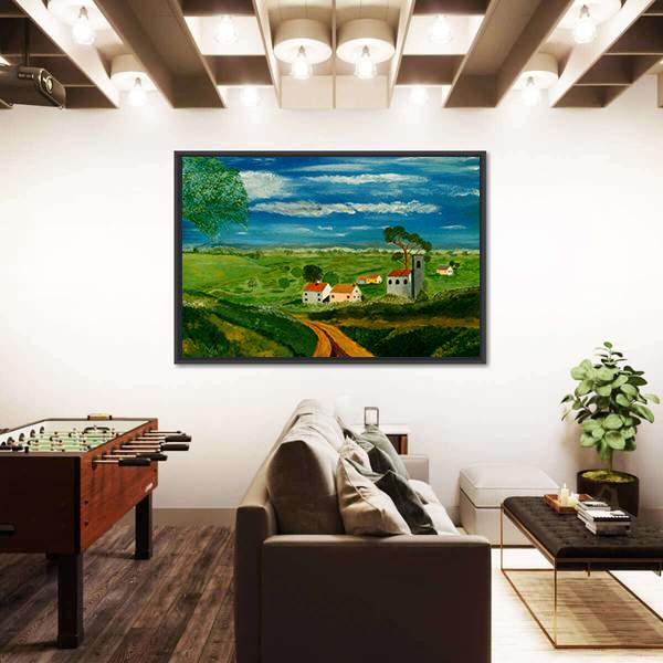 Oil Painting Of Village Canvas Wall Art-5 Horizontal-Gallery Wrap-22" x 12"-Tiaracle
