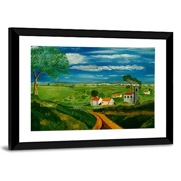Oil Painting Of Village Canvas Wall Art-5 Horizontal-Gallery Wrap-22" x 12"-Tiaracle