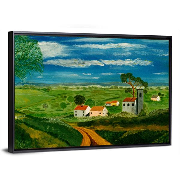 Oil Painting Of Village Canvas Wall Art-5 Horizontal-Gallery Wrap-22" x 12"-Tiaracle