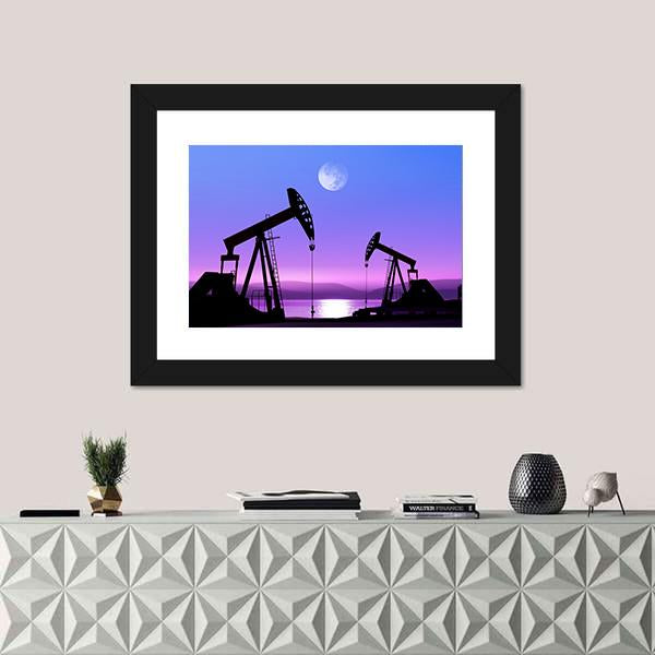 Oil Pump In Deserted District Canvas Wall Art-1 Piece-Framed Print-20" x 16"-Tiaracle