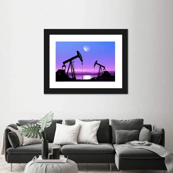 Oil Pump In Deserted District Canvas Wall Art-5 Horizontal-Gallery Wrap-22" x 12"-Tiaracle