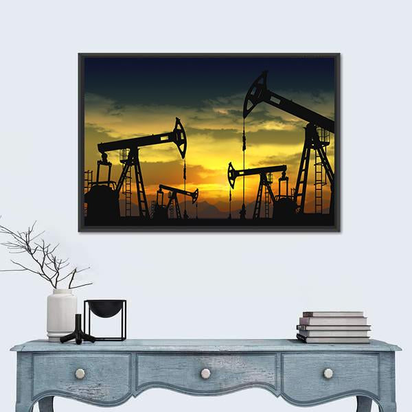 Oil Pump Jack In Operation Canvas Wall Art-1 Piece-Floating Frame-24" x 16"-Tiaracle