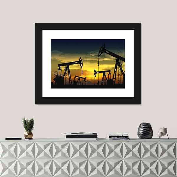 Oil Pump Jack In Operation Canvas Wall Art-1 Piece-Framed Print-20" x 16"-Tiaracle