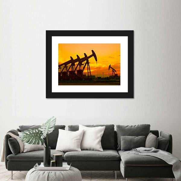 Oil Pump On Orange Sunset Canvas Wall Art-5 Horizontal-Gallery Wrap-22" x 12"-Tiaracle
