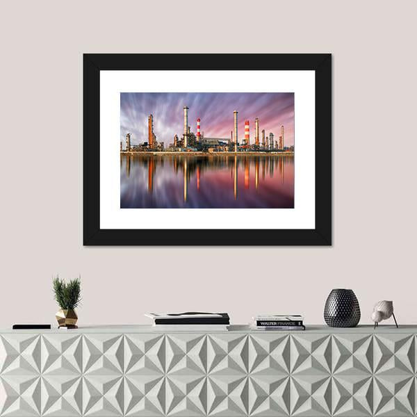 Oil Refinery At Sunset Canvas Wall Art-1 Piece-Framed Print-20" x 16"-Tiaracle
