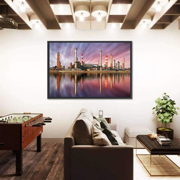 Oil Refinery At Sunset Canvas Wall Art-5 Horizontal-Gallery Wrap-22" x 12"-Tiaracle