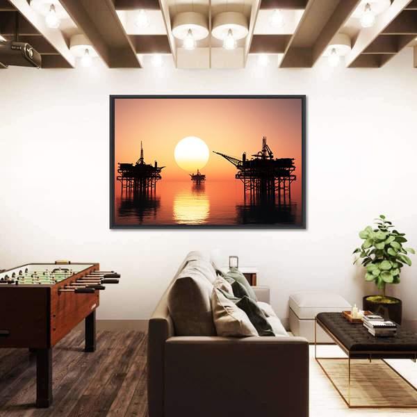 Oil Rig At Late Evening Canvas Wall Art-5 Horizontal-Gallery Wrap-22" x 12"-Tiaracle