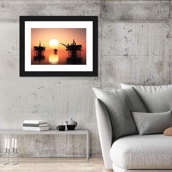 Oil Rig At Late Evening Canvas Wall Art-5 Horizontal-Gallery Wrap-22" x 12"-Tiaracle