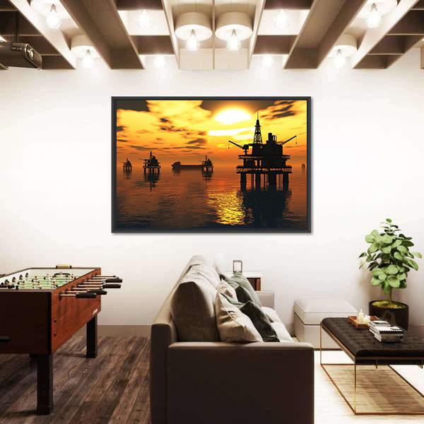 Oil Tankers In Sea Canvas Wall Art-5 Horizontal-Gallery Wrap-22" x 12"-Tiaracle