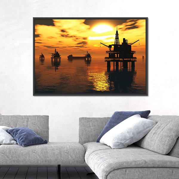 Oil Tankers In Sea Canvas Wall Art-5 Horizontal-Gallery Wrap-22" x 12"-Tiaracle
