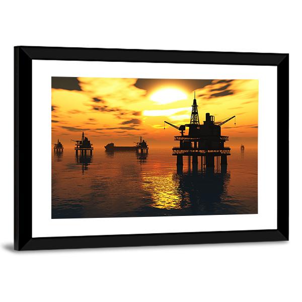 Oil Tankers In Sea Canvas Wall Art-5 Horizontal-Gallery Wrap-22" x 12"-Tiaracle
