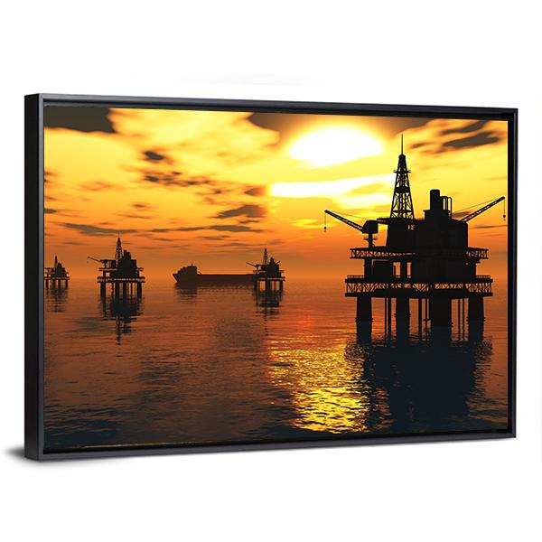 Oil Tankers In Sea Canvas Wall Art-5 Horizontal-Gallery Wrap-22" x 12"-Tiaracle