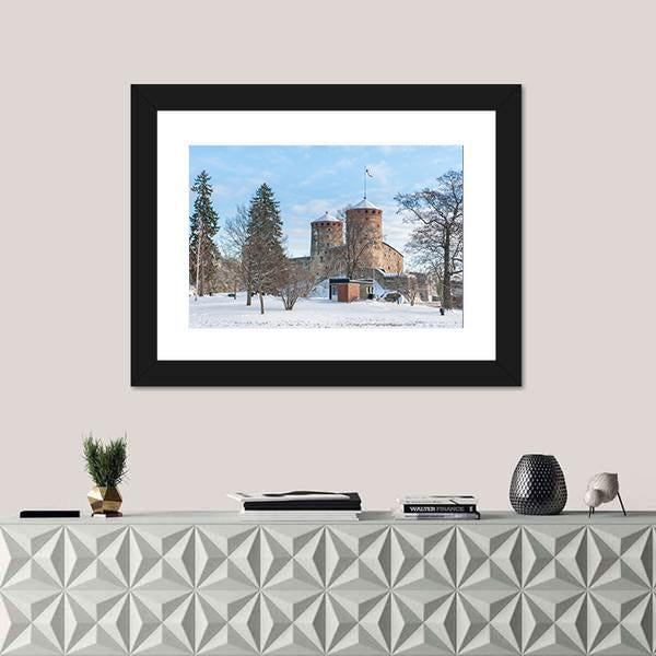 Olavinlinna Castle In Winter Canvas Wall Art-1 Piece-Framed Print-20" x 16"-Tiaracle