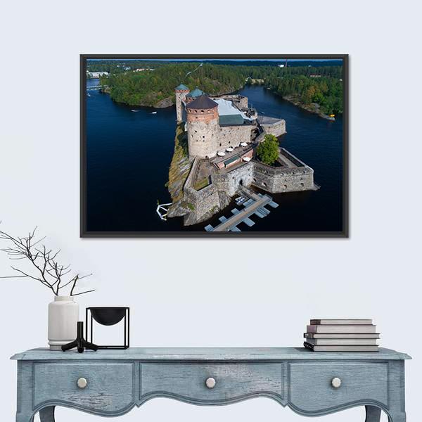 Olavinlinna Fortress Finland Canvas Wall Art-1 Piece-Floating Frame-36" x 24"-Tiaracle