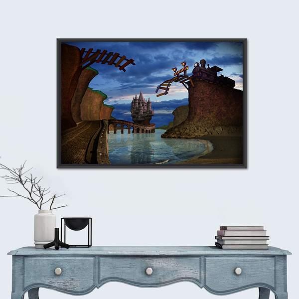 Old Broken Railway Bridge Canvas Wall Art-1 Piece-Floating Frame-24" x 16"-Tiaracle