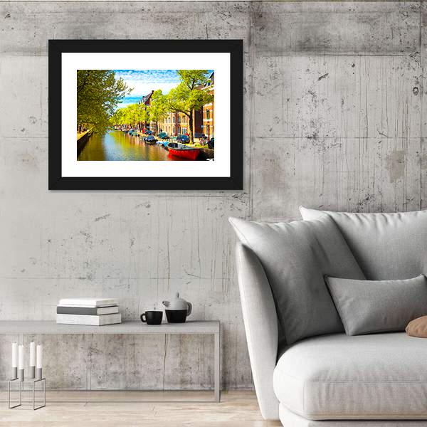 Old Buildings With Canal Canvas Wall Art-5 Horizontal-Gallery Wrap-22" x 12"-Tiaracle