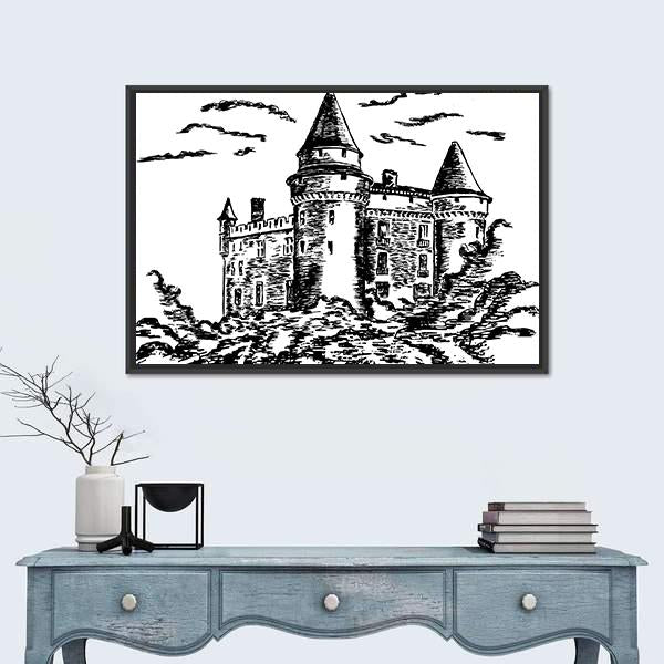 Old Castle Canvas Wall Art-1 Piece-Floating Frame-24" x 16"-Tiaracle