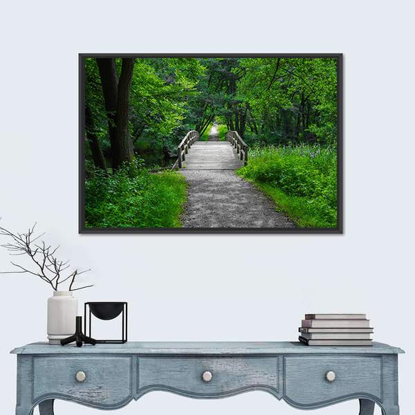 Old Charming Wooden Bridge Canvas Wall Art-1 Piece-Floating Frame-24" x 16"-Tiaracle