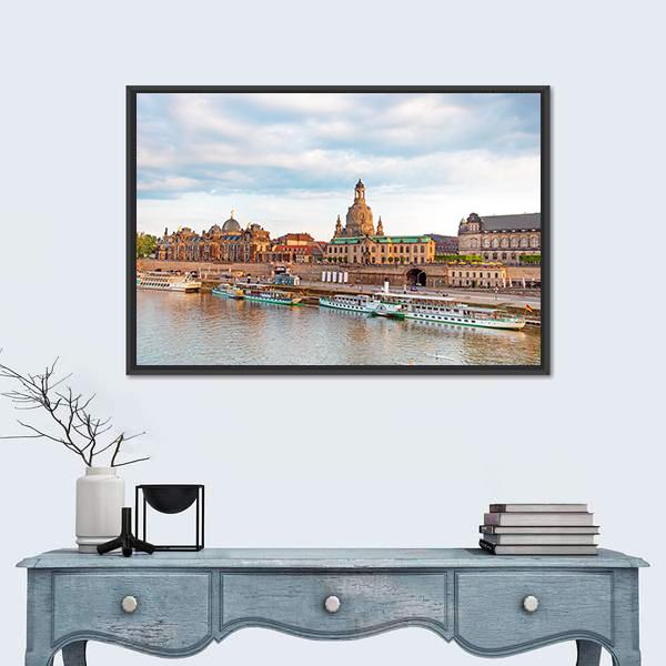 Old Dresden Over River Canvas Wall Art-1 Piece-Floating Frame-36" x 24"-Tiaracle