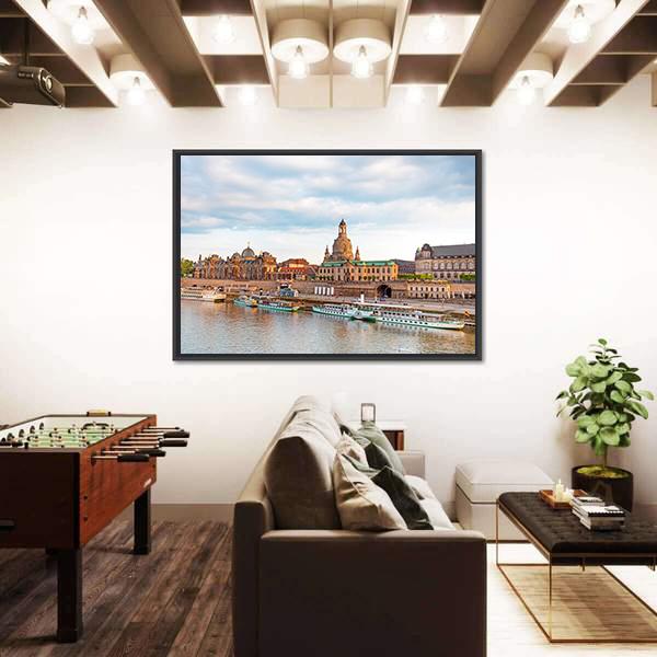 Old Dresden Over River Canvas Wall Art-5 Horizontal-Gallery Wrap-22" x 12"-Tiaracle