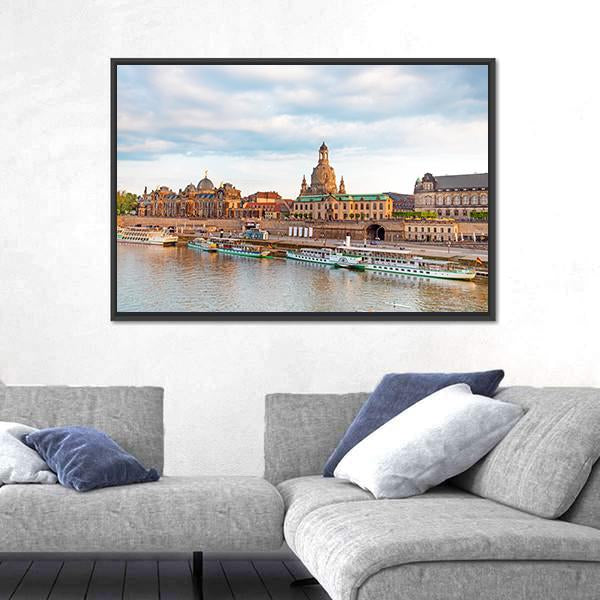 Old Dresden Over River Canvas Wall Art-5 Horizontal-Gallery Wrap-22" x 12"-Tiaracle