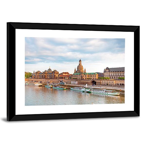 Old Dresden Over River Canvas Wall Art-5 Horizontal-Gallery Wrap-22" x 12"-Tiaracle