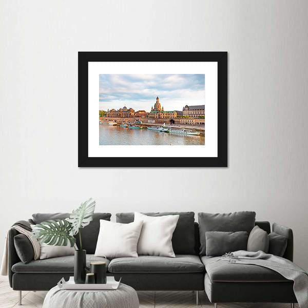 Old Dresden Over River Canvas Wall Art-5 Horizontal-Gallery Wrap-22" x 12"-Tiaracle