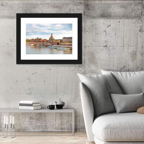 Old Dresden Over River Canvas Wall Art-5 Horizontal-Gallery Wrap-22" x 12"-Tiaracle