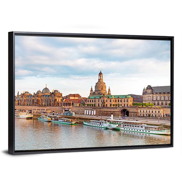 Old Dresden Over River Canvas Wall Art-5 Horizontal-Gallery Wrap-22" x 12"-Tiaracle
