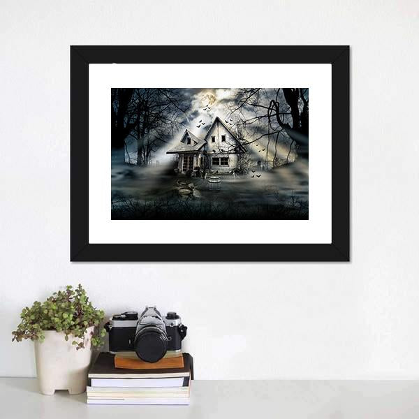 Old Haunted House Canvas Wall Art-1 Piece-Framed Print-20" x 16"-Tiaracle