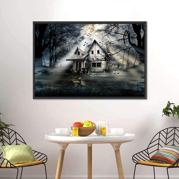 Old Haunted House Canvas Wall Art-5 Horizontal-Gallery Wrap-22" x 12"-Tiaracle