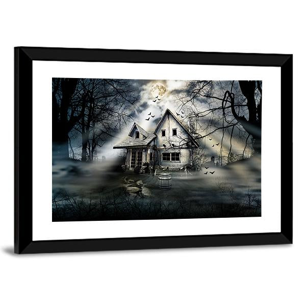 Old Haunted House Canvas Wall Art-5 Horizontal-Gallery Wrap-22" x 12"-Tiaracle