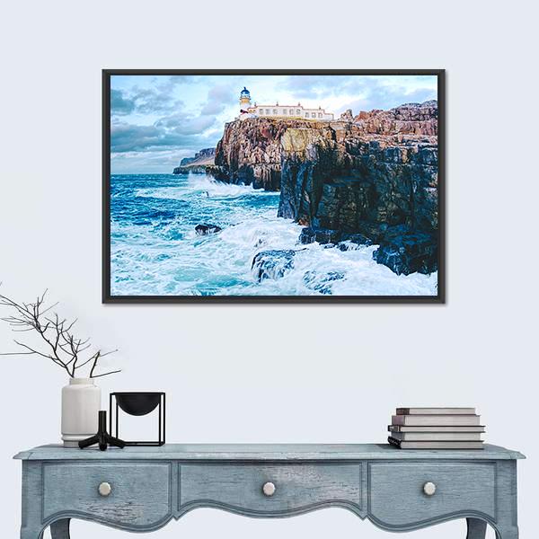 Old Lighthouse On Neist Point Canvas Wall Art-1 Piece-Floating Frame-24" x 16"-Tiaracle