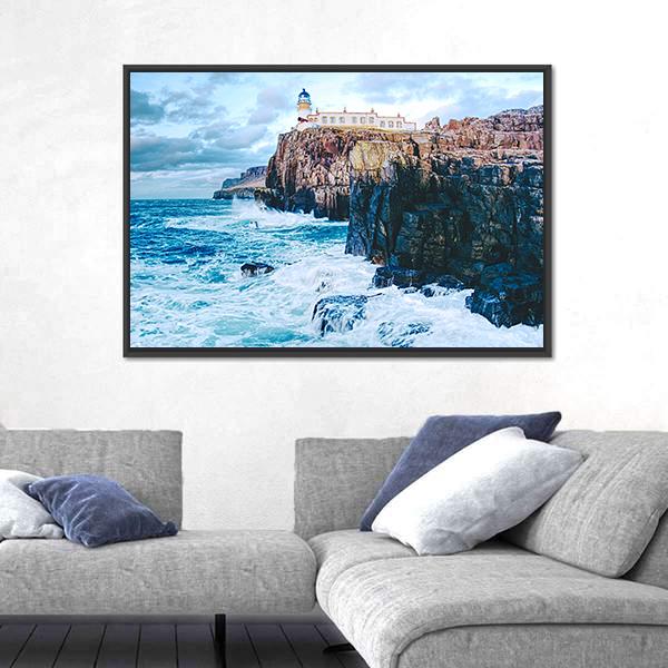 Old Lighthouse On Neist Point Canvas Wall Art-5 Horizontal-Gallery Wrap-22" x 12"-Tiaracle