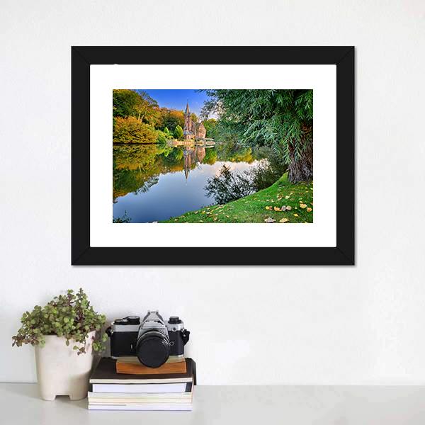 Old Mansion With Lake Canvas Wall Art-1 Piece-Framed Print-20" x 16"-Tiaracle