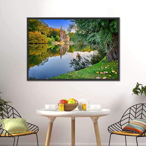 Old Mansion With Lake Canvas Wall Art-5 Horizontal-Gallery Wrap-22" x 12"-Tiaracle