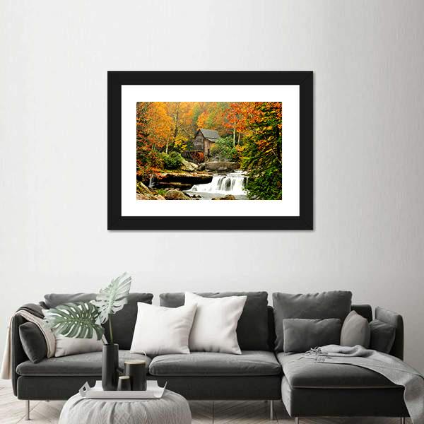 Old Mill &amp; Waterfall Canvas Wall Art-5 Horizontal-Gallery Wrap-22" x 12"-Tiaracle