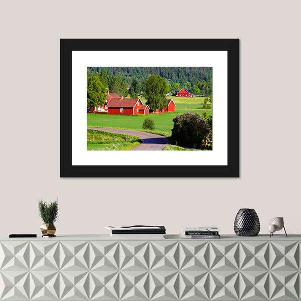 Old Red Farm Houses Canvas Wall Art-1 Piece-Framed Print-20" x 16"-Tiaracle